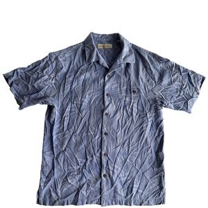 Tommy Bahama Silk Blend Shirt Men's Small Blue Palm Tree Tropical Button Up